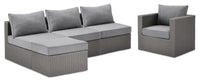 Morris 5-Piece Outdoor Patio Set with 3 Armless Chairs, Ottoman & Chair - Hand-Woven Resin Wicker, Olefin Fabric, UV & Weather Resistant - Grey 