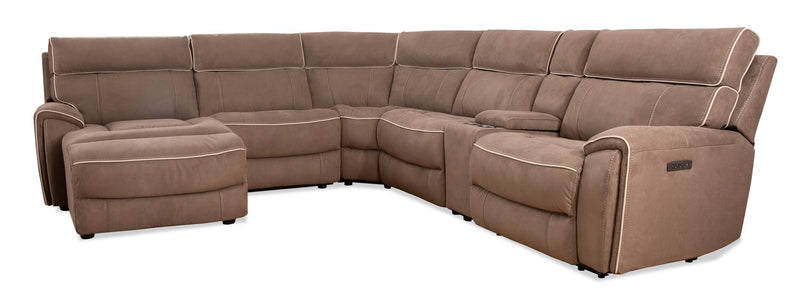 Cindy Crawford Home Newport 6-Piece Left-Facing Faux Suede Power Reclining Sectional with USB Port - Taupe 
