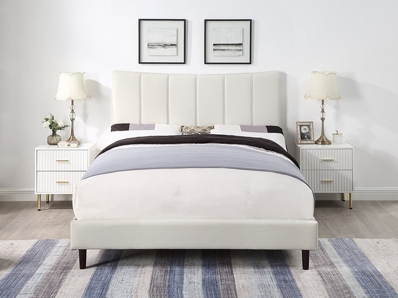 Paseo Platform Bed in Taupe Vegan-Leather Fabric - Queen Size