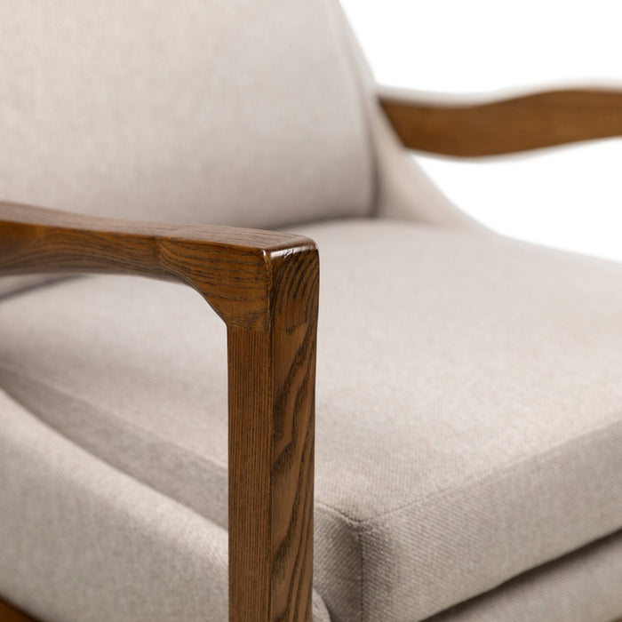 Echo 27.95\" Beige Fabric Accent Chair with Wood Arms and Legs