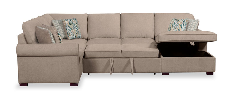 Haven 4-Piece Chenille Right-Facing Sleeper Sectional - Taupe