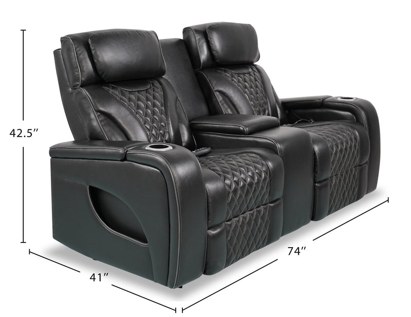 Elite Genuine Leather Power Reclining Loveseat with Massage Function - Black 