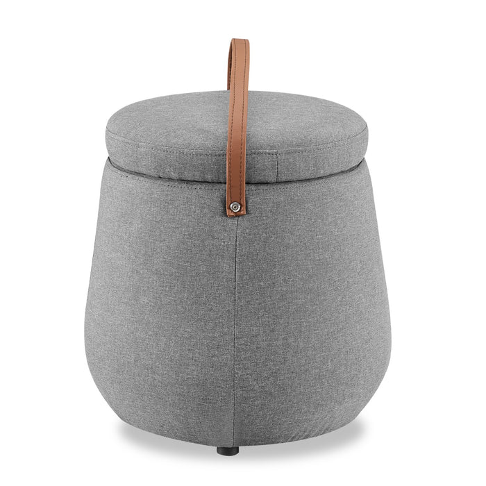 Vancouver Round Fabric Storage Ottoman - Grey
