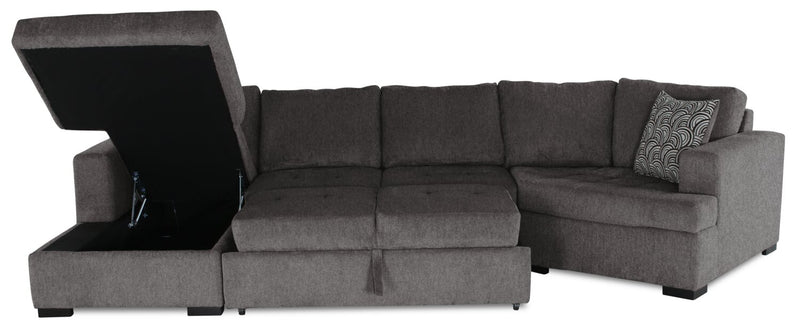 Legend 3-Piece Right-Facing Chenille Cuddler Sleeper Sectional with Chaise - Pewter
