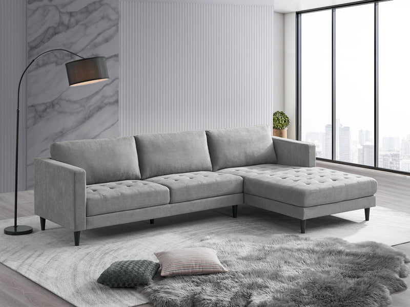 Metro 2-Piece Right-Facing Fabric Sectional with Chaise and Tufted Seat Cushions - Grey