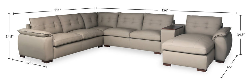 Raya 5-Piece Genuine Leather Modular Right-Facing Sectional - Stone