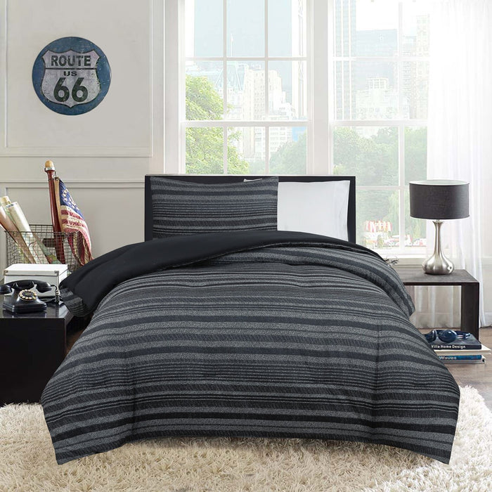 Windsor 3-Piece Full/Queen Comforter Set – Black and Grey