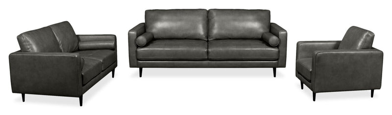 Edge 35\" Genuine Leather Chair with Wood Legs and Removable Back Cushion - Grey