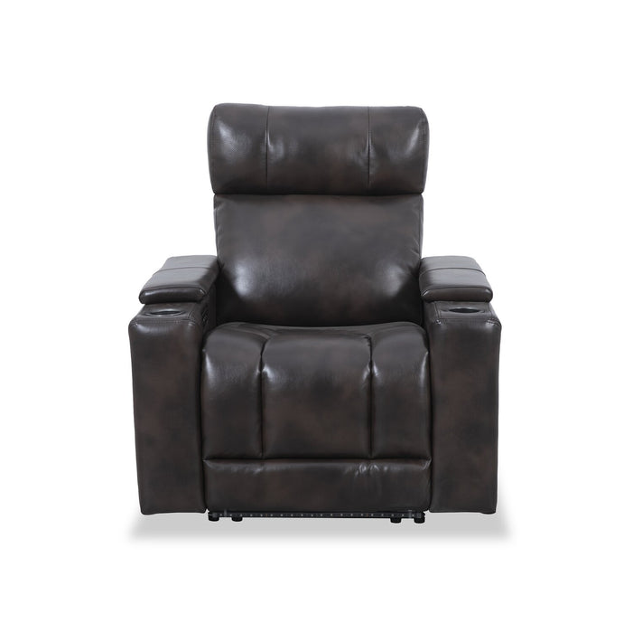 Escape 39\" Power Reclining Chair with Power Headrest and Surround Sound - Dark Brown Leather-Look Fabric
