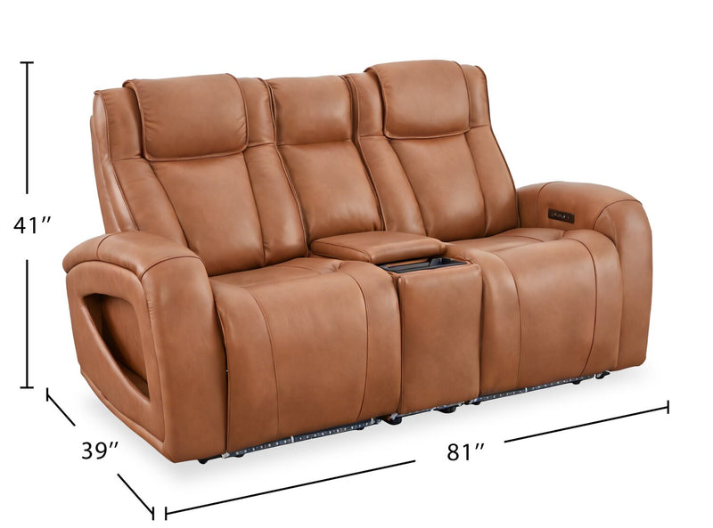 Shaquille O’Neal Home Titan 81\" Genuine Leather Power Reclining Loveseat with Shaq-o-pedic Comfort – Earth