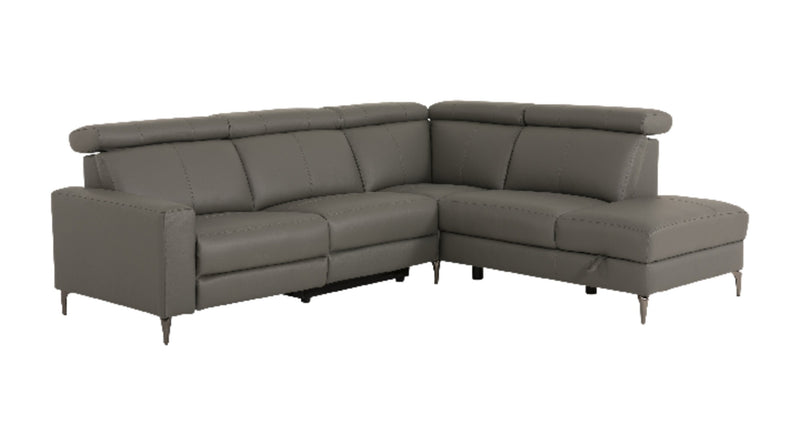 Valentino 3-Piece Right-Facing Grey Genuine Leather Power Reclining Sectional with Adjustable Headrests 
