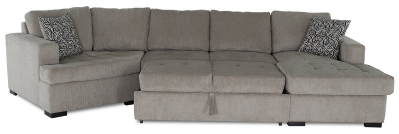 Legend 3-Piece Left-Facing Chenille Cuddler Sleeper Sectional with Chaise - Platinum 