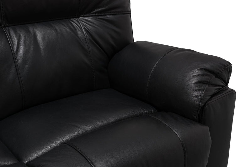 Canadian Made Dawson 87\" Genuine Leather Power Reclining Sofa with USB Port and Accent Pillows - Black