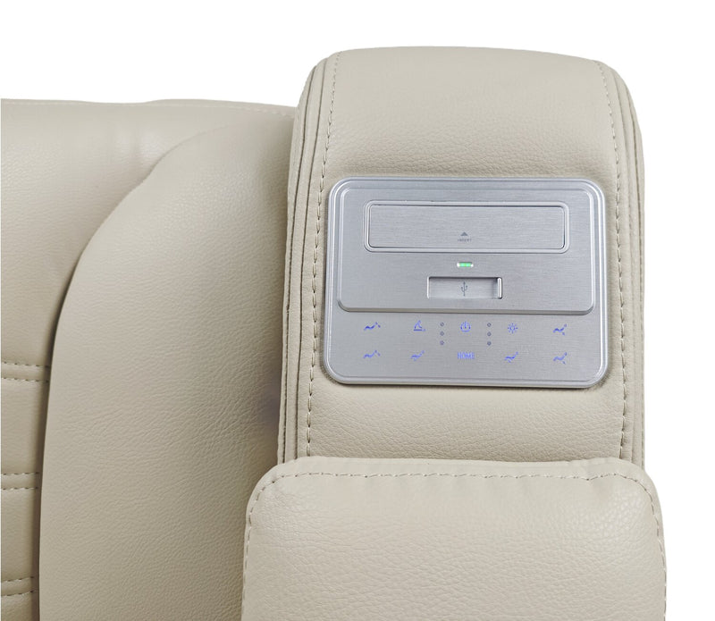 Zen 5-Piece Apricot Faux Leather Power Reclining Massage Home Theatre Sectional with Refrigerator Console