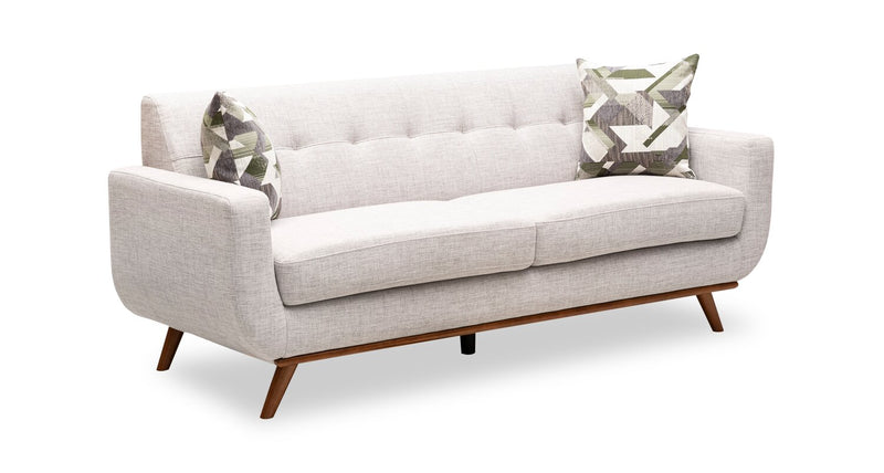 Kort & Co. Freeman 80” Dove White Linen-Look Fabric Condo Size Sofa with Wood Base and Legs