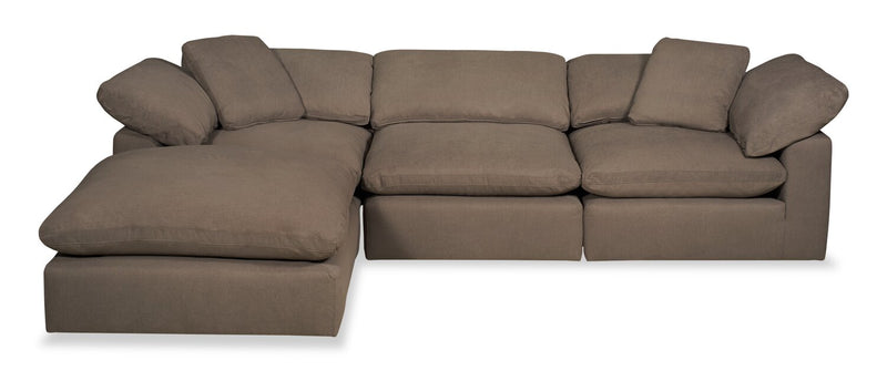 Eclipse Modular 4-Piece Linen-Look Fabric Sectional with Ottoman and Reversible Feather Down Cushions - Slate Grey 