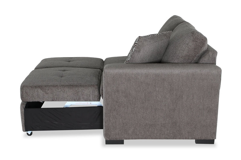 Made in Canada Legend 2-Piece Left-Facing Chenille Fabric Cuddler Sleeper Sectional - Pewter Brown