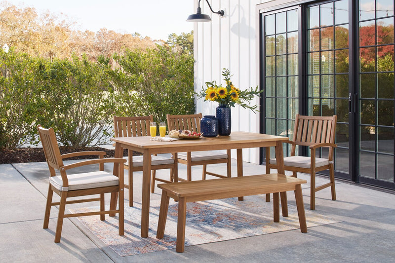 Bern Outdoor Patio Bench - 46\"W, Acacia Wood & Polyrethane Finish - Natural 