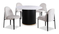 Kort & Co. Capri 5pc Dining Set with Table & 4 Linen-Look Chairs, Pedestal Base, 47