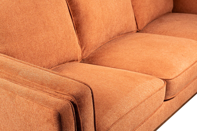 Kort & Co. Kassia 90.6\" Linen-Look Fabric Sofa with Wood Base and Legs - Orange 