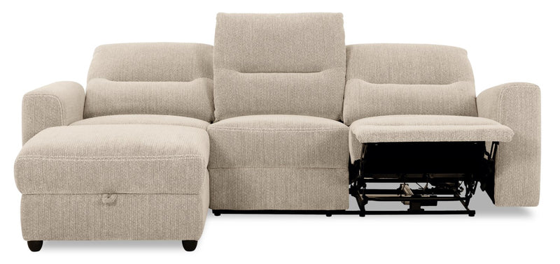 Meadow 2-Piece Left-Facing Taupe Chenille Fabric Power Reclining Sectional with Storage Chaise