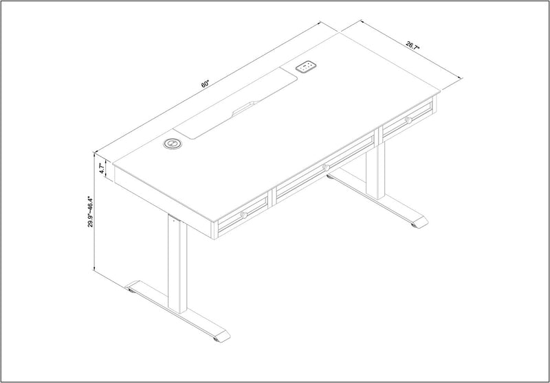 Elevate 60” Height-Adjustable Office Desk with Storage and Wireless Charging - White/Grey