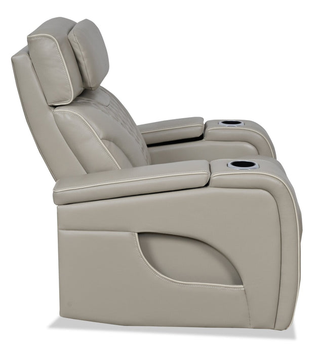 Elite 38\" Genuine Leather Massage Power Reclining Chair with Power Headrest and Storage Armrests - Putty 