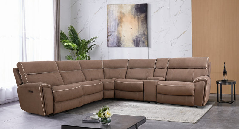 Newport 6-Piece Faux Suede Power Reclining Sectional – Taupe 