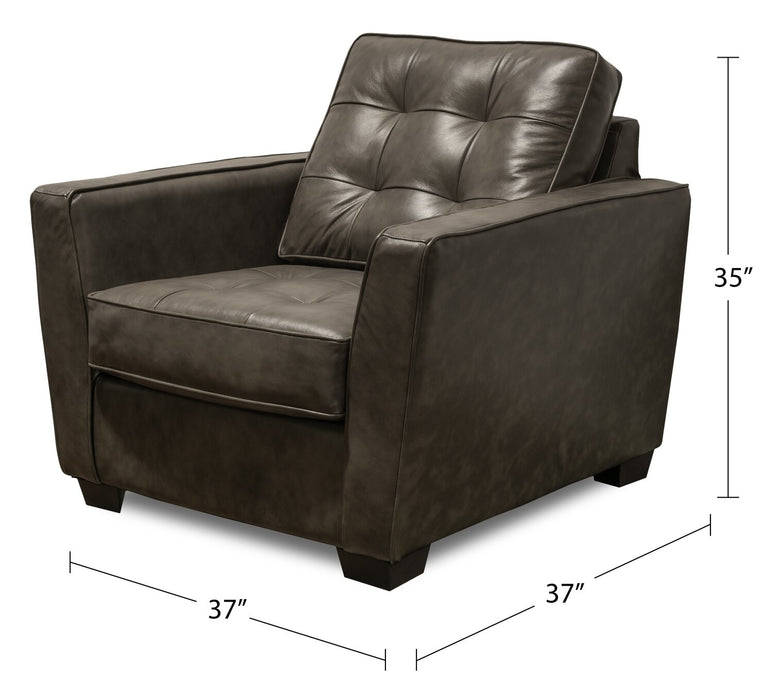 Clare 37\" Genuine Leather Accent Chair with Button Tufting – Charcoal