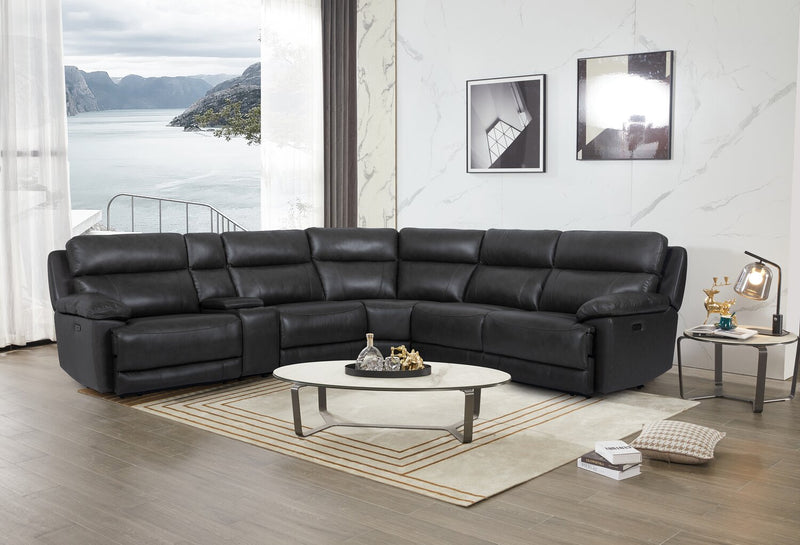 Sorrento 6-Piece Genuine Leather Sectional - Black