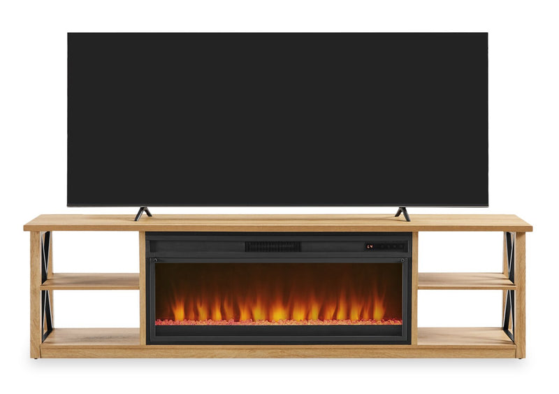 Wendel 80\" Electric Fireplace Tv Stand with Storage for TVs up to 75\" – Natural Oak 