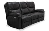 Canadian Made Dawson 87\" Genuine Leather Power Reclining Sofa with USB Port and Accent Pillows - Black