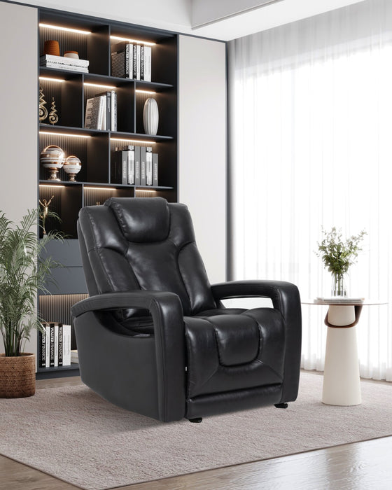 Kenzo 35\" Black Faux Leather Power Reclining Chair with Power Headrest, Footrest and USB Port