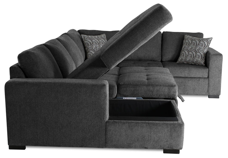Legend 4-Piece Left-Facing Chenille Sleeper Sectional - Pepper 