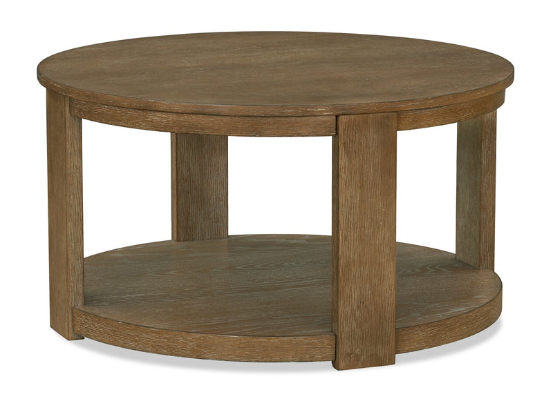 Declan 18\" Modern Round Coffee Table – Natural Wood 