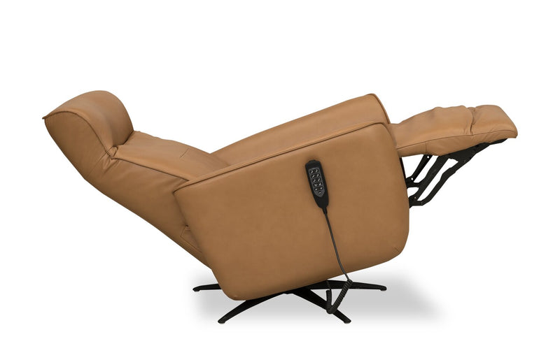 Serene 31\" Tan Genuine Leather Power Reclining Massage Chair with Power Headrest and Heated Seat