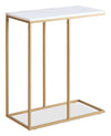 Voss 20\" Accent Table with Marble-Look Top – White & Gold 