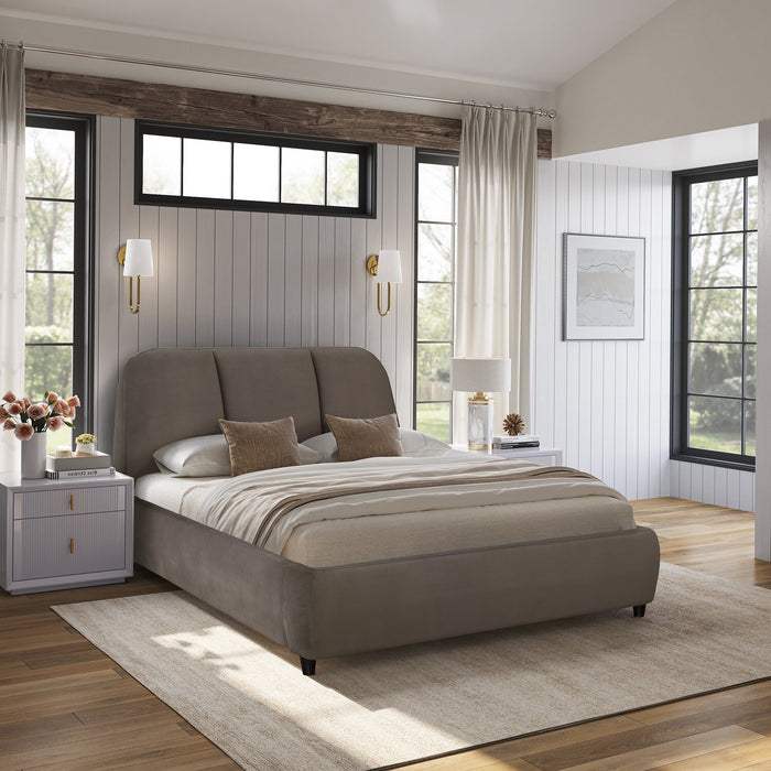 Mave Upholstered Platform Bed in Grey Velvet - Queen Size