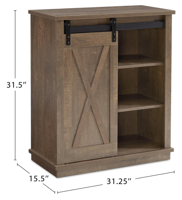 Bristow 31” Accent Cabinet with Shelves and Sliding Barn Door - Walnut Oak
