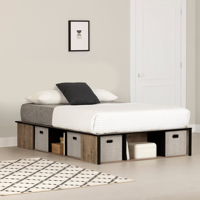 Everley Platform Bed with Built-in Storage & Baskets, Two-Tone - Full Size 