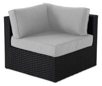 Barbados Corner Outdoor Patio Chair - Hand-Woven Resin Wicker, UV & Weather Resistant - Black/Grey