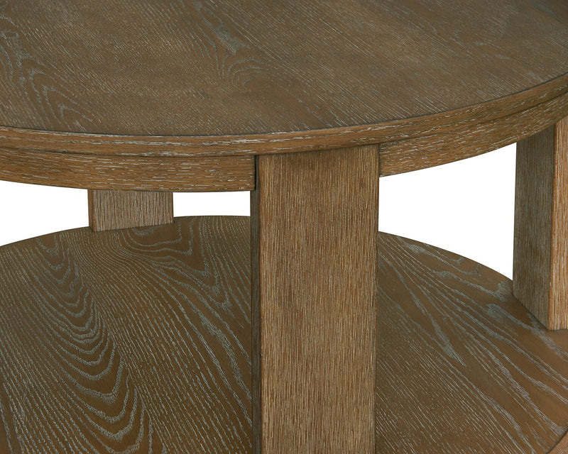 Declan 18\" Modern Round Coffee Table – Natural Wood 