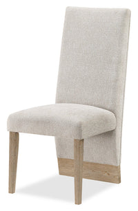 Vega Dining Chair with Polyester Fabric, Wood, Channeled Tufting - Natural 