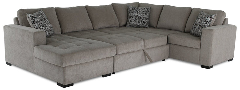 Legend 4-Piece Left-Facing Chenille Sleeper Sectional - Platinum 