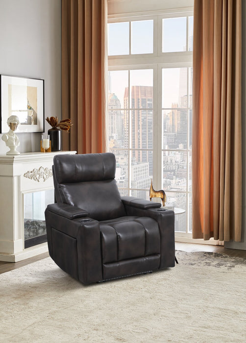 Escape 39\" Power Reclining Chair with Power Headrest and Surround Sound - Dark Brown Leather-Look Fabric