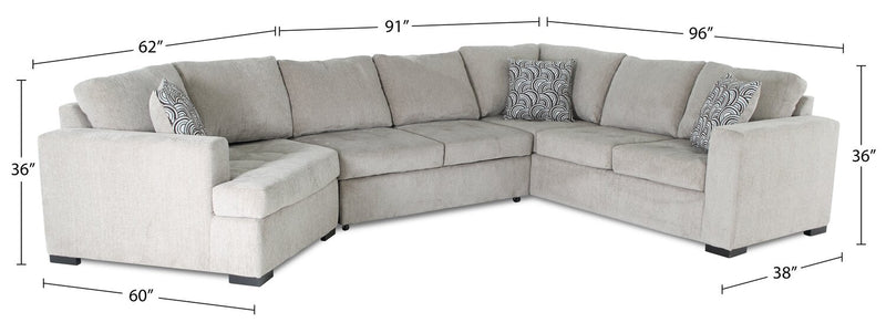 Legend 3-Piece Left-Facing Chenille Cuddler Sleeper Sectional - Platinum 