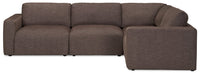 Kort & Co. Lotus Modular 4-Piece Chenille Fabric Sectional with Feather Down Cushions - Coffee Brown 