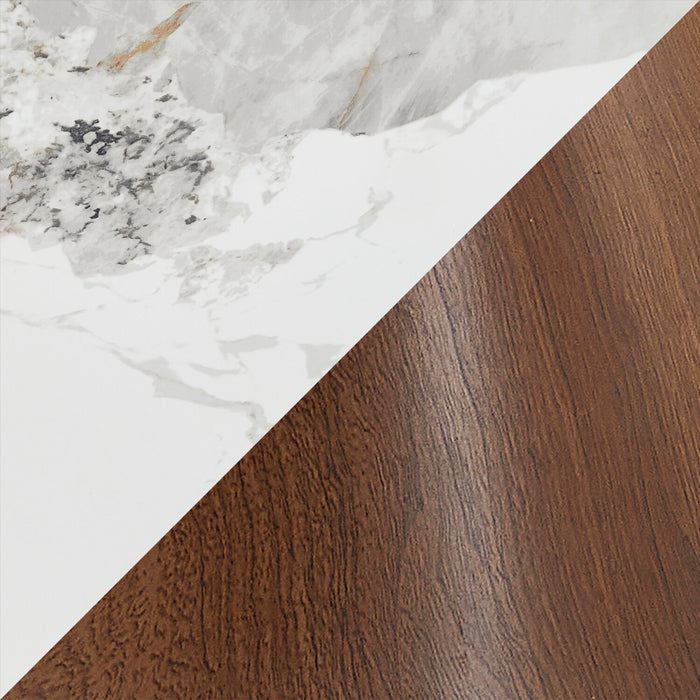 Alwin Dining Table with White Sintered Stone Top, 47.25\"W Round - White & Brown
