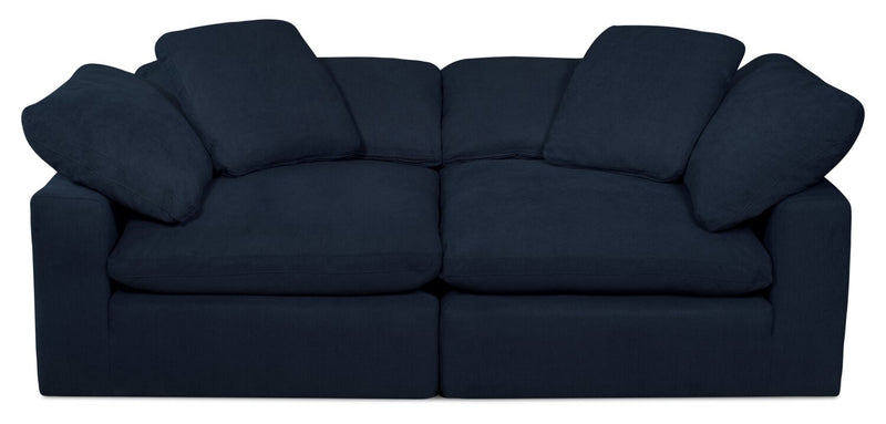 Eclipse Modular 86\" Linen-Look Fabric Loveseat with Reversible Feather Down Cushions - Navy Blue 