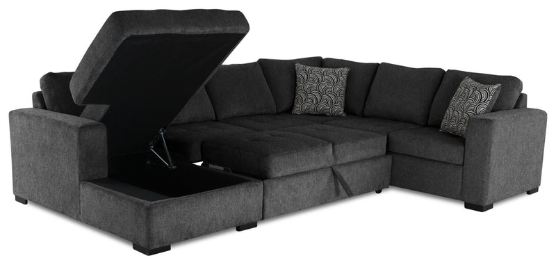 Legend 4-Piece Left-Facing Chenille Sleeper Sectional - Pepper 
